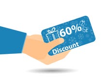Cupones del descuento disponibles descuento 60-percent Oferta especial Copos de nieve y cajas de regalo stock de ilustración Cupones del descuento disponibles descuento 60-percent Oferta especial Copos de nieve y cajas de regalo stock de ilustración