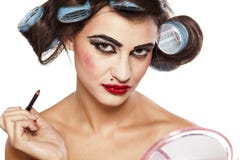 Curlers и неудача волос составляют стоковое фото Curlers и неудача волос составляют стоковое фото