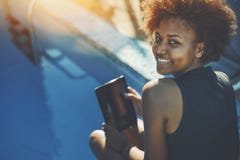 Curly black girl near swimming pool royalty free stock photo Curly black girl near swimming pool royalty free stock photo