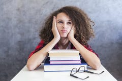 Curly Hair Teen Girl Rest From Learning On Books Royalty Free Stock Photos Curly Hair Teen Girl Rest From Learning On Books Royalty Free Stock Photos
