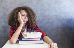Curly Hair Teen Girl Rest From Learning On Books Stock Image