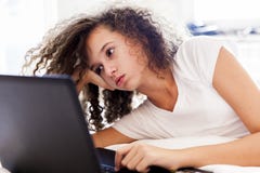 Curly Hair Teen Gitl Websurfing Internet On Laptop Royalty Free Stock Photo Curly Hair Teen Gitl Websurfing Internet On Laptop Royalty Free Stock Photo