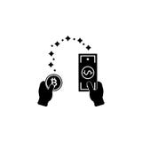 Currency Exchange symbol with arrow, from bitcoin to dollar and from dollar coin to bitcoin, money transfer. Financial icon concep royalty free illustration Currency Exchange symbol with arrow, from bitcoin to dollar and from dollar coin to bitcoin, money transfer. Financial icon concep royalty free illustration