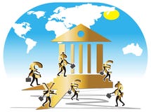 Currencys Illustrated Like Bank Employees. Stock Image Currencys Illustrated Like Bank Employees. Stock Image