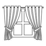 Curtains and window Interior concept Home window view decoration Waving curtains on window icon outline black color vector stock illustration Curtains and window Interior concept Home window view decoration Waving curtains on window icon outline black color vector stock illustration