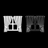 Curtains and window Interior concept Home window view decoration Waving curtains on window icon outline set white color vector royalty free illustration Curtains and window Interior concept Home window view decoration Waving curtains on window icon outline set white color vector royalty free illustration