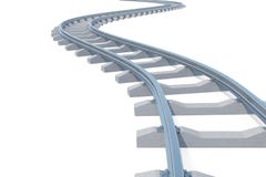 Curvo, binario ferroviario della curvatura isolato su fondo bianco illustrazione 3D illustrazione vettoriale Curvo, binario ferroviario della curvatura isolato su fondo bianco illustrazione 3D illustrazione vettoriale