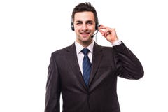 Customer support operator with a headset on white Stock Images Customer support operator with a headset on white Stock Images