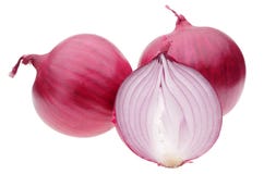 Cut red onion bulb on isolated