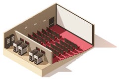 Cutaway poli isométrico do cinema do vetor baixo ilustração royalty free Cutaway poli isométrico do cinema do vetor baixo ilustração royalty free