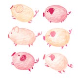 Cute aerial cartoon jumping piglets. Illustration with 6 piglets stock illustration Cute aerial cartoon jumping piglets. Illustration with 6 piglets stock illustration