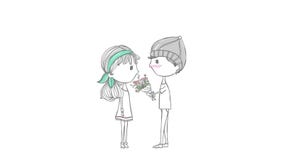 Cute animation cartoon lover couple with boy and girl in stylish doodle design in anniversary concept