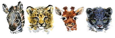 Cute baby animals watercolor set