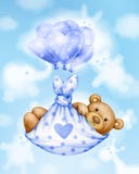Cute  baby bear cartoon with balloons. Greeting card for baby boy