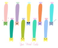Cute cacti with different faces vector illustration Cute cacti with different faces vector illustration