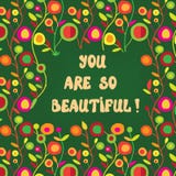Cute card with beautiful words and floral pattern royalty free illustration Cute card with beautiful words and floral pattern royalty free illustration