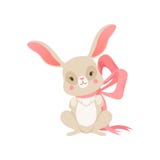 Cute cartoon bunny with pink bow, funny rabbit character, Happy Easter concept cartoon vector Illustration Stock Images Cute cartoon bunny with pink bow, funny rabbit character, Happy Easter concept cartoon vector Illustration Stock Images