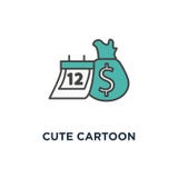cute cartoon calendar with money bag, the end of the month icon. salary, monthly budget planning, outline modern, concept symbol stock illustration cute cartoon calendar with money bag, the end of the month icon. salary, monthly budget planning, outline modern, concept symbol stock illustration
