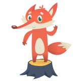 Cute cartoon fox character standing on the stump. Vector illustration. Stock Photo Cute cartoon fox character standing on the stump. Vector illustration. Stock Photo