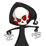 Cute cartoon grim reaper isolated on white. Cute Halloween skeleton death character icon. Outlined. vector illustration Cute cartoon grim reaper isolated on white. Cute Halloween skeleton death character icon. Outlined. vector illustration