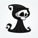 Cute cartoon grim reaper with scythe isolated on white. Cute Halloween skeleton death character icon. Outlined. vector illustration Cute cartoon grim reaper with scythe isolated on white. Cute Halloween skeleton death character icon. Outlined. vector illustration