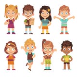 Cute cartoon kids set. Children girls boys standing kid portraits happy teens group funny preschool child characters vector illustration Cute cartoon kids set. Children girls boys standing kid portraits happy teens group funny preschool child characters vector illustration