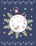 Cute cartoon Santa Claus juggling gifts, reindeer, snowman, polar bears, little raccoons and christmas trees on skates royalty free illustration Cute cartoon Santa Claus juggling gifts, reindeer, snowman, polar bears, little raccoons and christmas trees on skates royalty free illustration