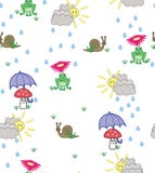 Cute cartoon style background of frogs, snails and mushrooms Royalty Free Illustration Cute cartoon style background of frogs, snails and mushrooms Royalty Free Illustration