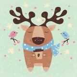 Cute deer with hot coffee - cartoon illustration for print t-shirt. vector illustration Cute deer with hot coffee - cartoon illustration for print t-shirt. vector illustration