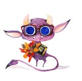 Cute Devil With The Book And Glasses. Watercolour Illustration Royalty Free Stock Photos Cute Devil With The Book And Glasses. Watercolour Illustration Royalty Free Stock Photos