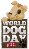 Dog Holding a Wooden Greeting Sign for World Dog Day, Vector Illustration Royalty Free Stock Image Dog Holding a Wooden Greeting Sign for World Dog Day, Vector Illustration Royalty Free Stock Image