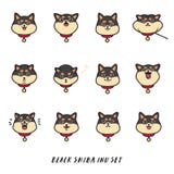 Cute black shiba inu`s head emotions. Stickers vector set. Stock Illustration Cute black shiba inu`s head emotions. Stickers vector set. Stock Illustration