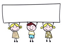 Cute doodle children holding blank banner sign. royalty free illustration Cute doodle children holding blank banner sign. royalty free illustration