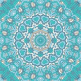 Cute Doodle Unusual Seamless Design. Festive Blue Hearts Mandala Pattern Royalty Free Stock Photography