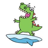 Cute dragon surfer on surfboard caught a wave. Vector illustration. royalty free illustration Cute dragon surfer on surfboard caught a wave. Vector illustration. royalty free illustration