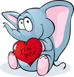Cute Elephant Hold Red Heart - Vector Royalty Free Stock Photos