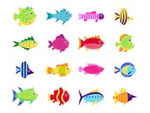 Cute Fish Vector Illustration Icons Set Stock Images