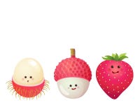 Cute Fruits-strawberry, Lychee, Litchi, Rambutan Royalty Free Stock Photography Cute Fruits-strawberry, Lychee, Litchi, Rambutan Royalty Free Stock Photography