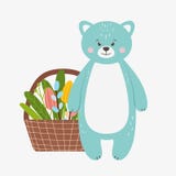 Cute funny blue bear with a basket of flowers royalty free illustration Cute funny blue bear with a basket of flowers royalty free illustration