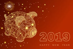 Cute funny pig. Happy New Year. Chinese symbol of the 2019 year. Excellent festive gift card. illustration on re stock illustration Cute funny pig. Happy New Year. Chinese symbol of the 2019 year. Excellent festive gift card. illustration on re stock illustration