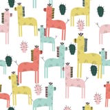 Cute giraffe and cactuses seamless pattern royalty free illustration Cute giraffe and cactuses seamless pattern royalty free illustration