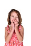 Cute Girl In Bright Dress With Hands Over Mouth Stock Photography Cute Girl In Bright Dress With Hands Over Mouth Stock Photography