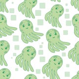 Cute happy jellyfish cartoon character seamless pattern sea animal vector illustration. Nature animal aquatic medusa royalty free illustration Cute happy jellyfish cartoon character seamless pattern sea animal vector illustration. Nature animal aquatic medusa royalty free illustration