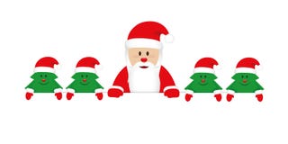 Cute happy santa claus with little christmas trees royalty free illustration Cute happy santa claus with little christmas trees royalty free illustration