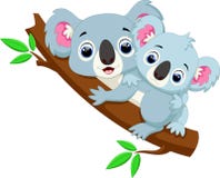 Cute Koala Cartoon On A Tree Royalty Free Stock Photo