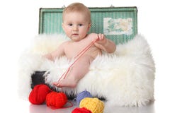 Cute Little Baby In Vintage Suitcase Stock Image