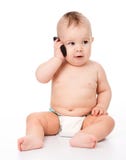 Cute Little Baby Is Talking On Cell Phone Royalty Free Stock Image Cute Little Baby Is Talking On Cell Phone Royalty Free Stock Image