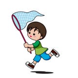 Cute little boy cartoon running to catch insects isolated on whi vector illustration Cute little boy cartoon running to catch insects isolated on whi vector illustration
