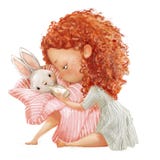 Cute little girl with basket of hares