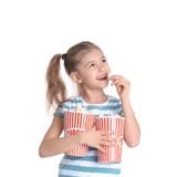 Cute little girl with popcorn stock image Cute little girl with popcorn stock image